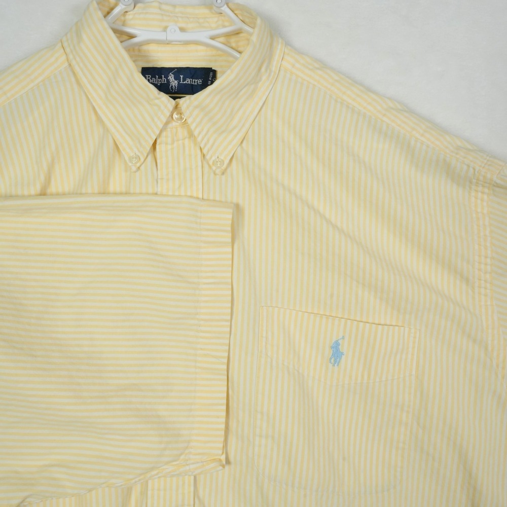 Polo Ralph Lauren Big Shirt Men's Size‎ XL Yellow Stripe Short Sleeve Blue Pony
